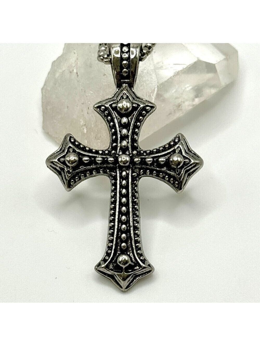 Silver Tone St. Michael's Cross Heavy Pendant and Necklace #1433 - Picture 3 of 6